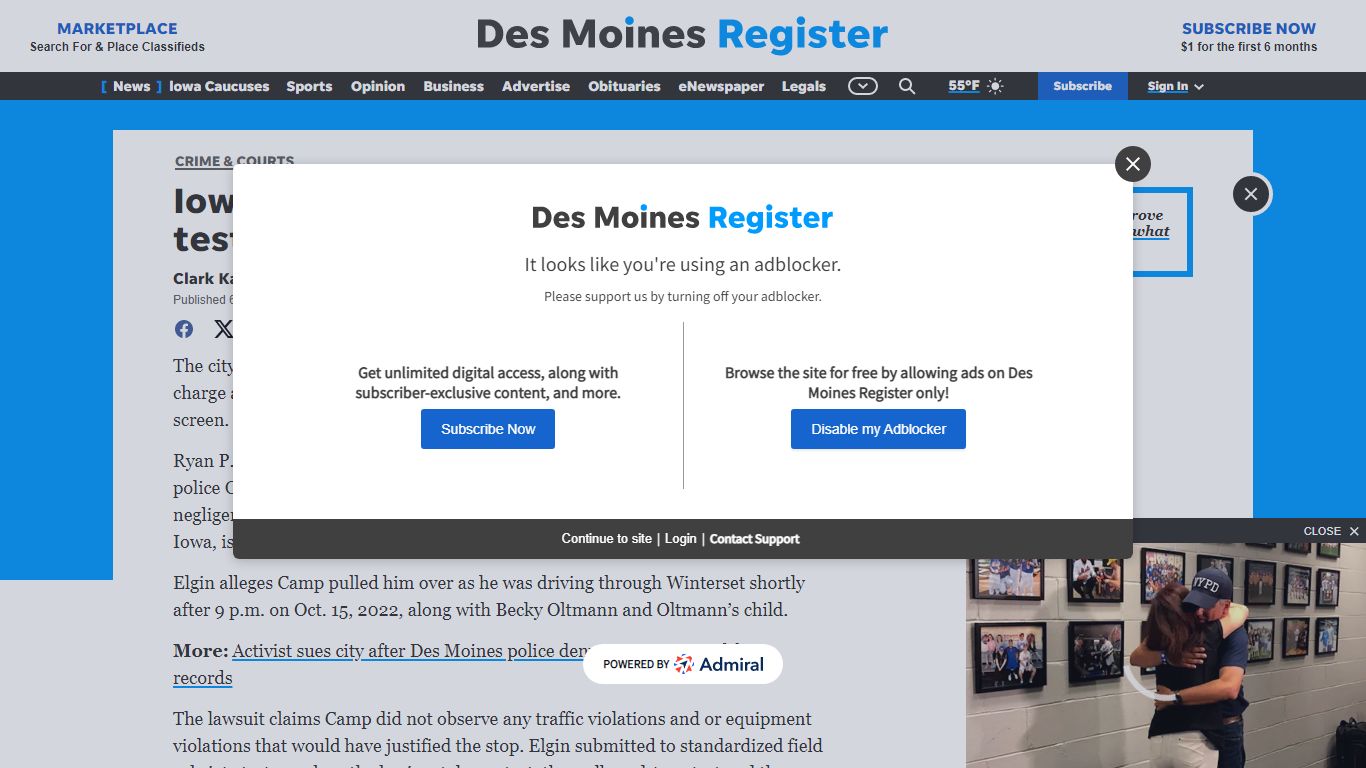Man arrested in Winterset on OWI after passing sobriety test sues